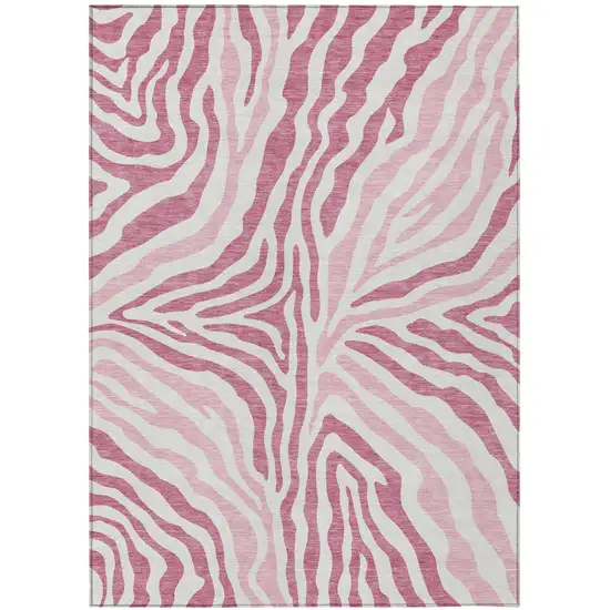 Pink And Ivory Zebra Print Washable Indoor Outdoor Area Rug Photo 5