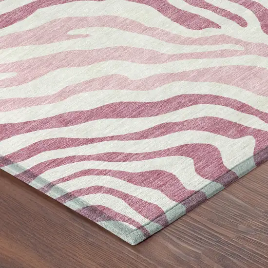 Pink And Ivory Zebra Print Washable Indoor Outdoor Area Rug Photo 4