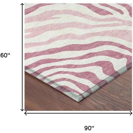 Pink And Ivory Zebra Print Washable Indoor Outdoor Area Rug Photo 7