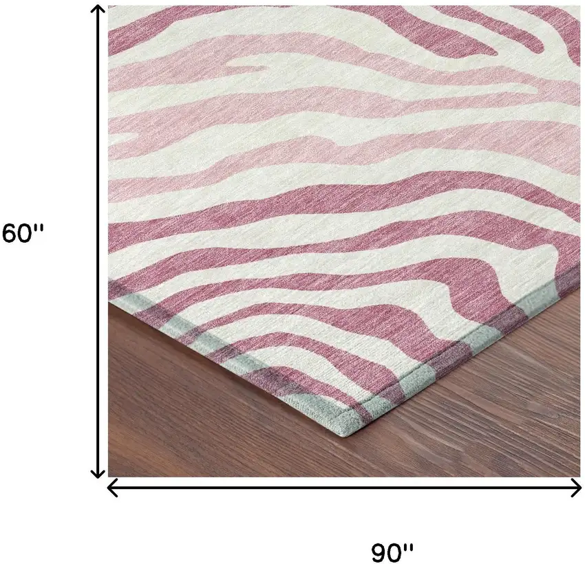Pink And Ivory Zebra Print Washable Indoor Outdoor Area Rug Photo 7