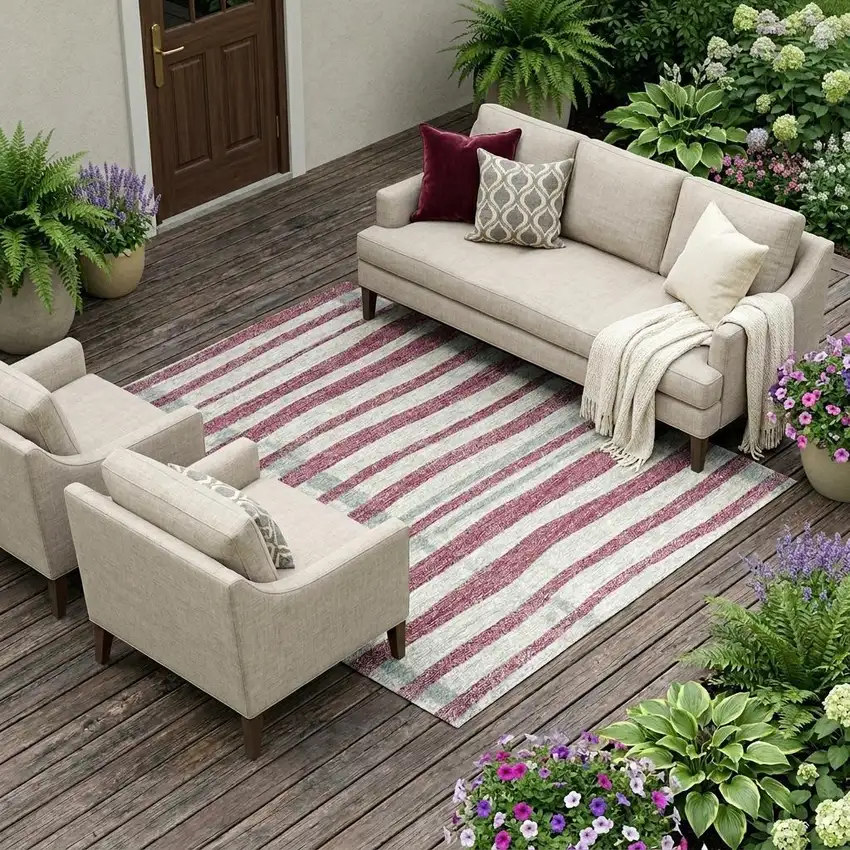 Pink And Ivory Zebra Print Washable Indoor Outdoor Area Rug Photo 1
