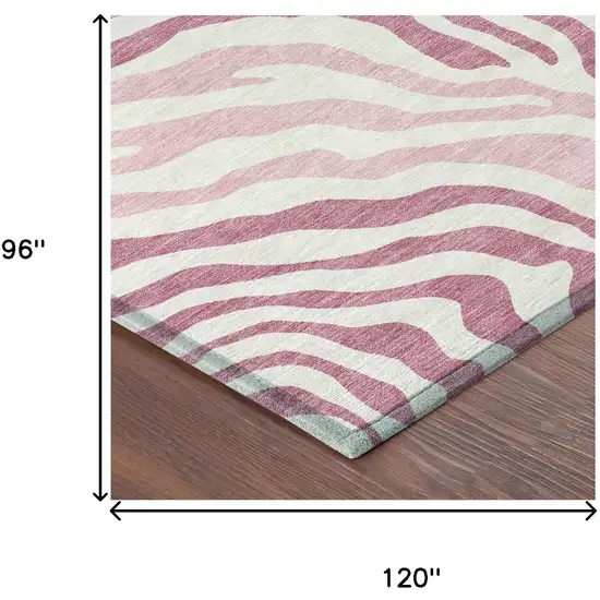Pink And Ivory Zebra Print Washable Indoor Outdoor Area Rug Photo 7