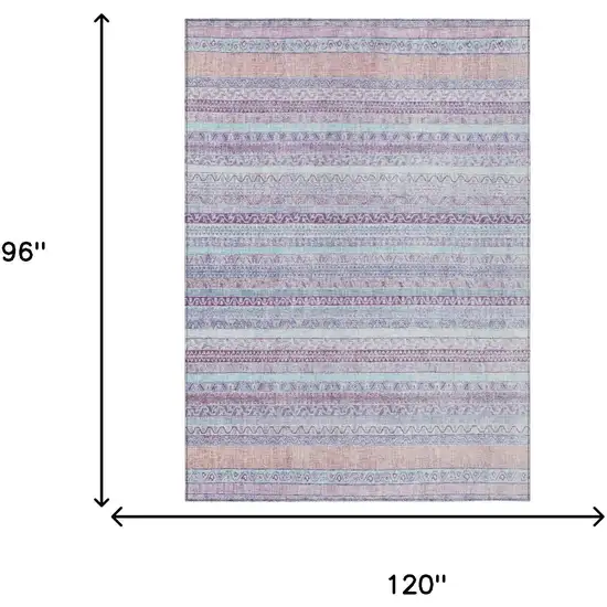 Pink And Lavender Striped Washable Indoor Outdoor Area Rug Photo 7