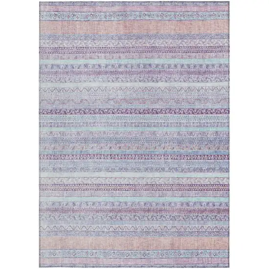 Pink And Lavender Striped Washable Indoor Outdoor Area Rug Photo 4