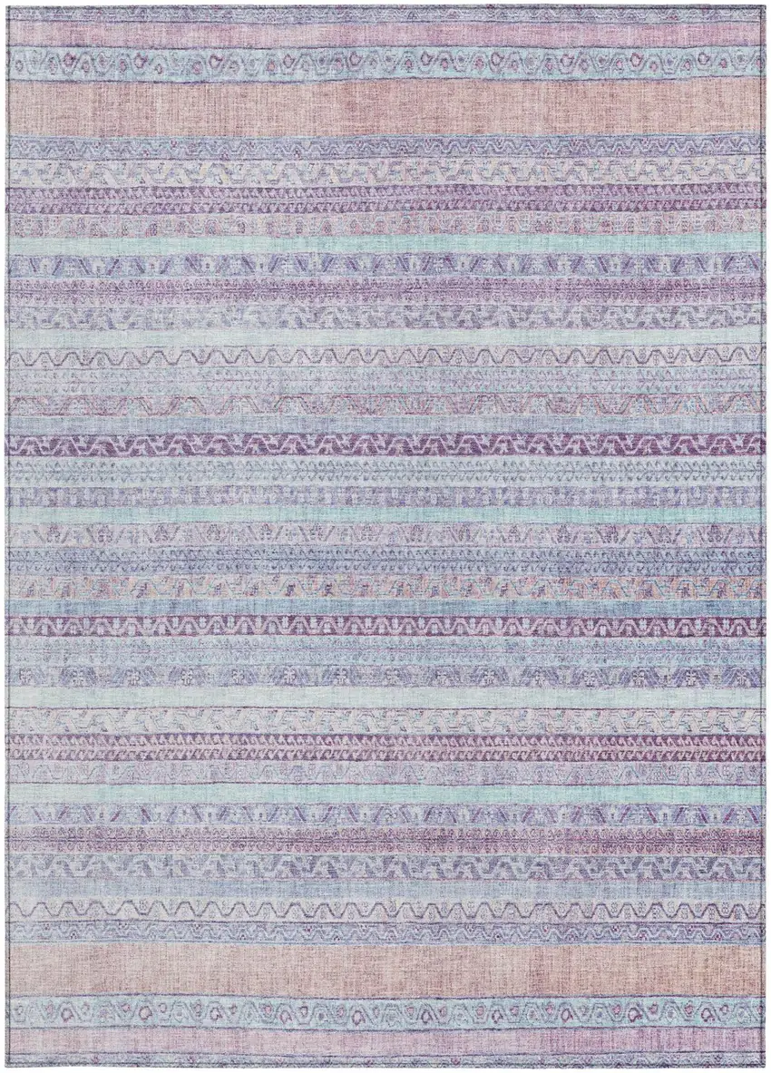 Pink And Lavender Striped Washable Indoor Outdoor Area Rug Photo 4