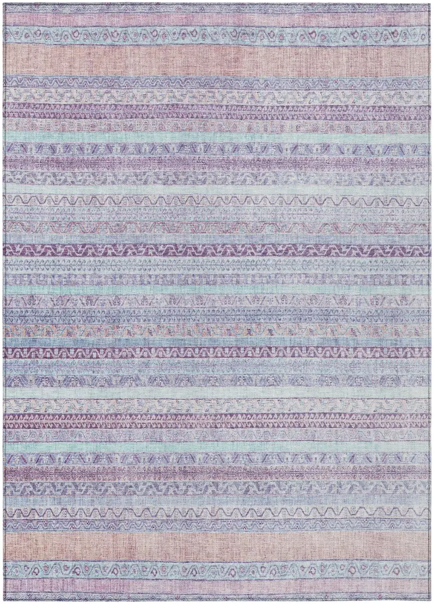 Pink And Lavender Striped Washable Indoor Outdoor Area Rug Photo 2