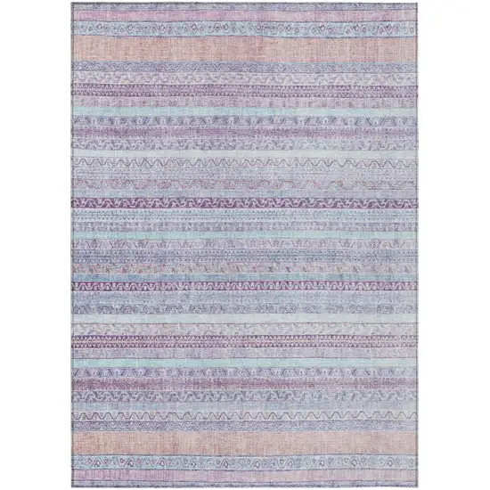 Pink And Lavender Striped Washable Indoor Outdoor Area Rug Photo 2