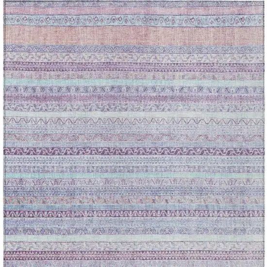 Pink And Lavender Striped Washable Indoor Outdoor Area Rug Photo 4