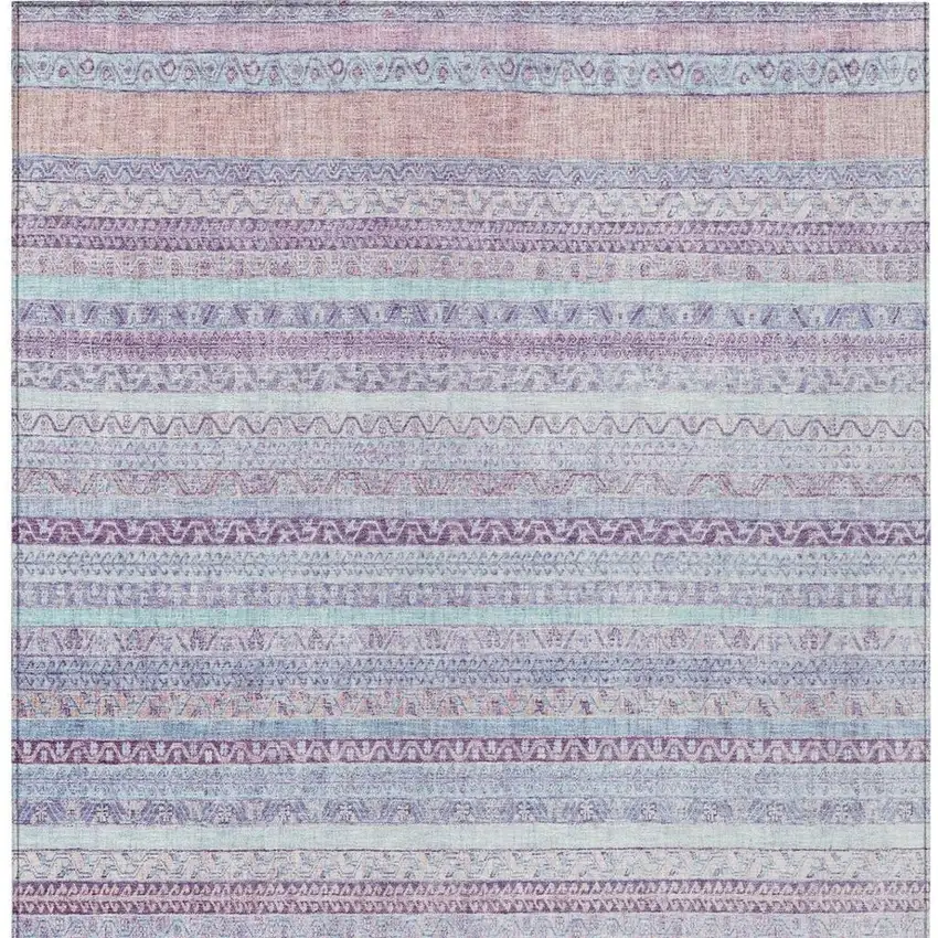 Pink And Lavender Striped Washable Indoor Outdoor Area Rug Photo 4