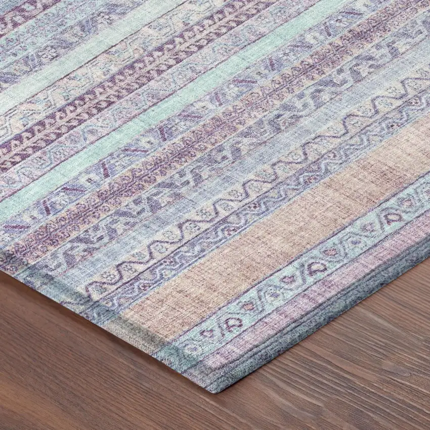 Pink And Lavender Striped Washable Indoor Outdoor Area Rug Photo 5