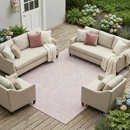 Pink And Linen Abstract Washable Indoor Outdoor Area Rug Photo 1