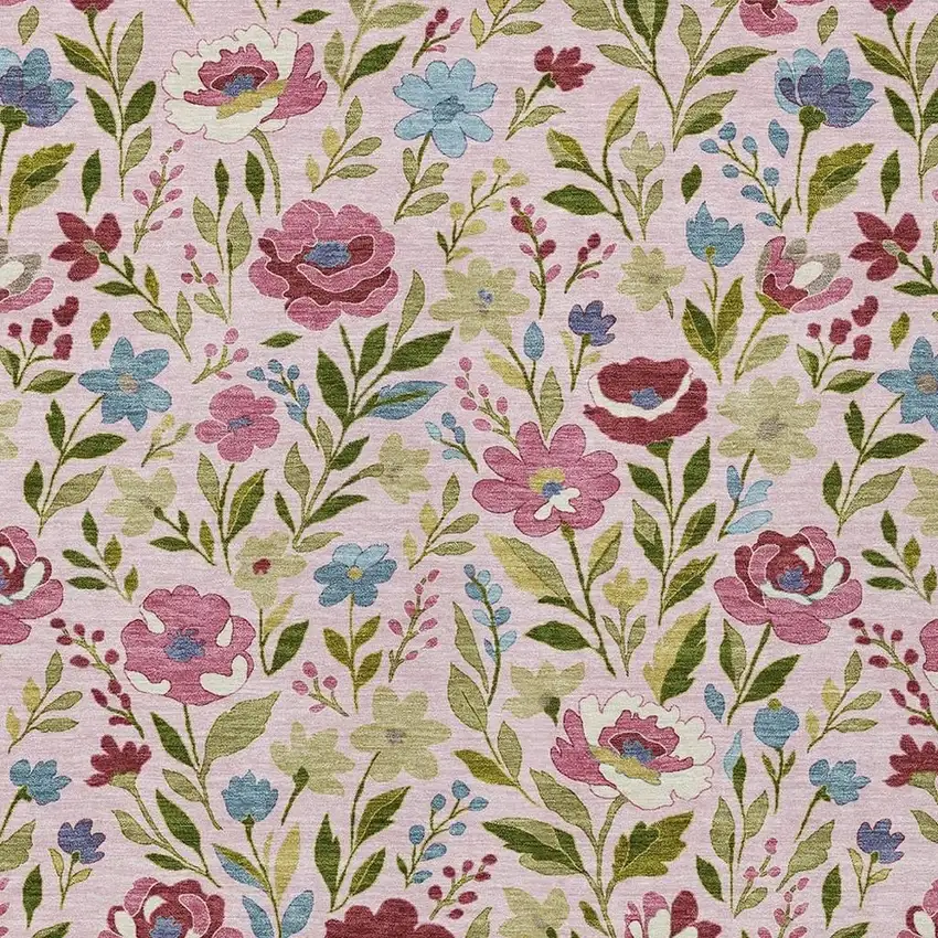 Pink And Linen Floral Washable Indoor Outdoor Area Rug Photo 2