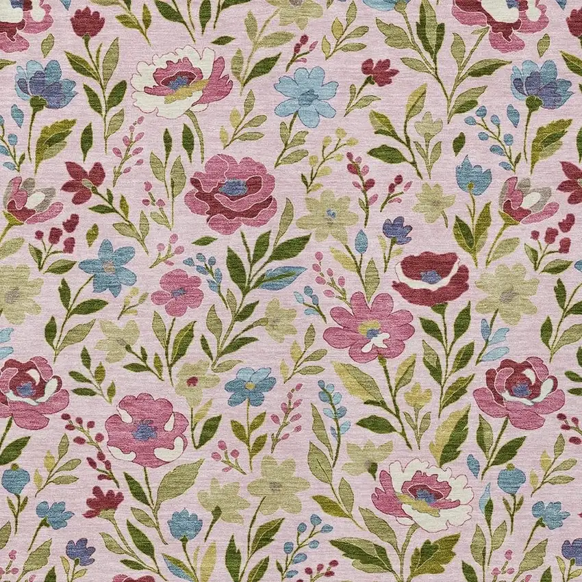 Pink And Linen Floral Washable Indoor Outdoor Area Rug Photo 2