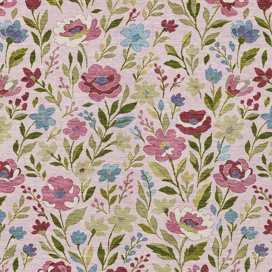Pink And Linen Floral Washable Indoor Outdoor Area Rug Photo 2