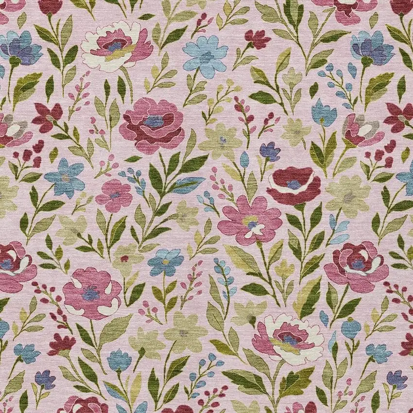 Pink And Linen Floral Washable Indoor Outdoor Area Rug Photo 2