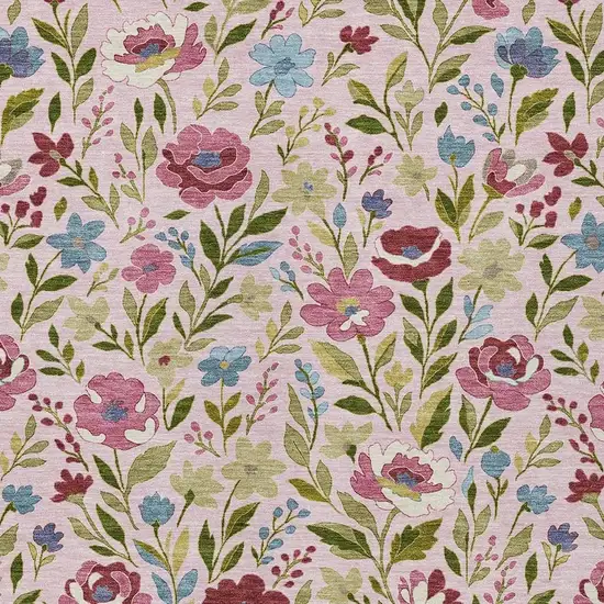 Pink And Linen Floral Washable Indoor Outdoor Area Rug Photo 2