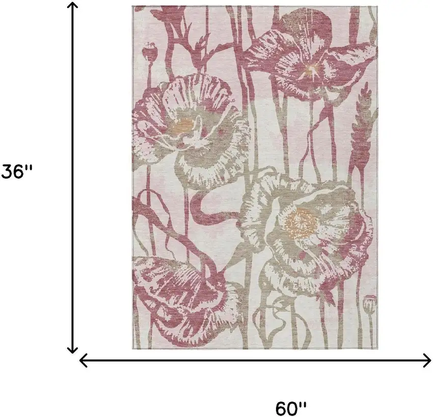Pink And Linen Floral Washable Indoor Outdoor Area Rug Photo 6