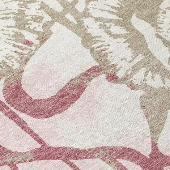 Pink And Linen Floral Washable Indoor Outdoor Area Rug Photo 5