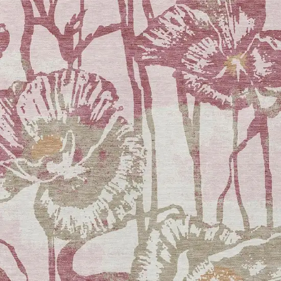 Pink And Linen Floral Washable Indoor Outdoor Area Rug Photo 2