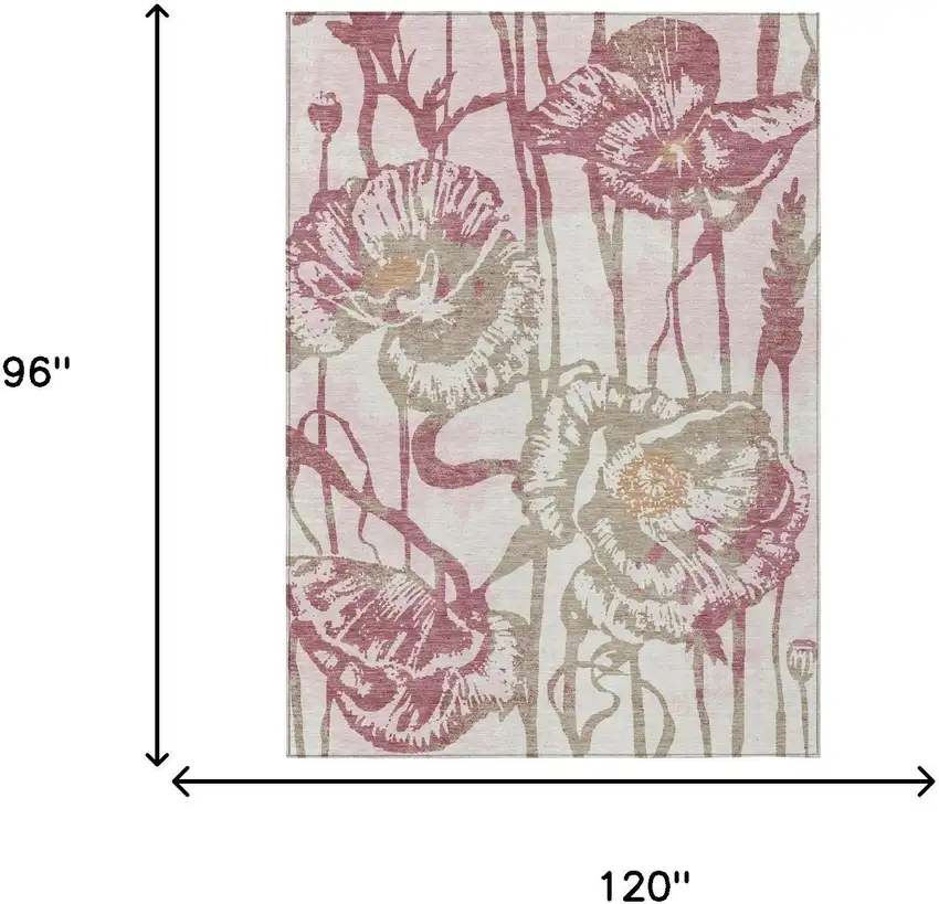 Pink And Linen Floral Washable Indoor Outdoor Area Rug Photo 6