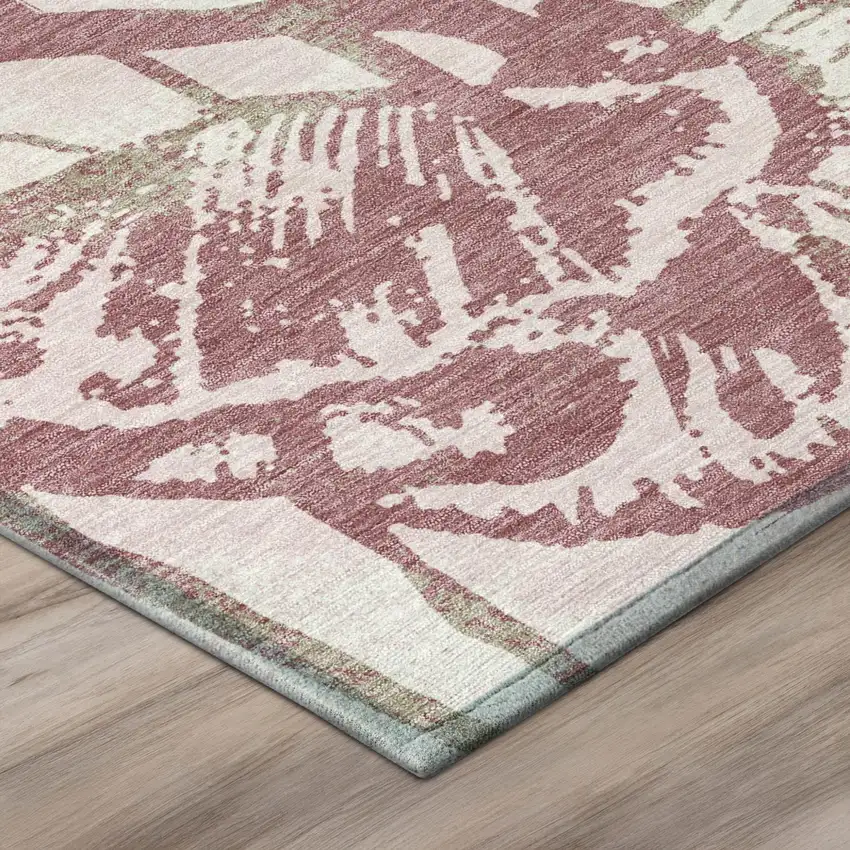 Pink And Linen Floral Washable Indoor Outdoor Area Rug Photo 4