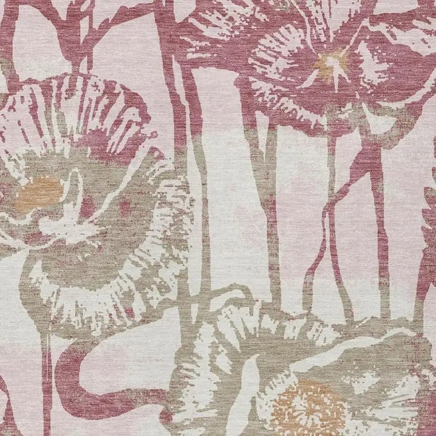Pink And Linen Floral Washable Indoor Outdoor Area Rug Photo 2