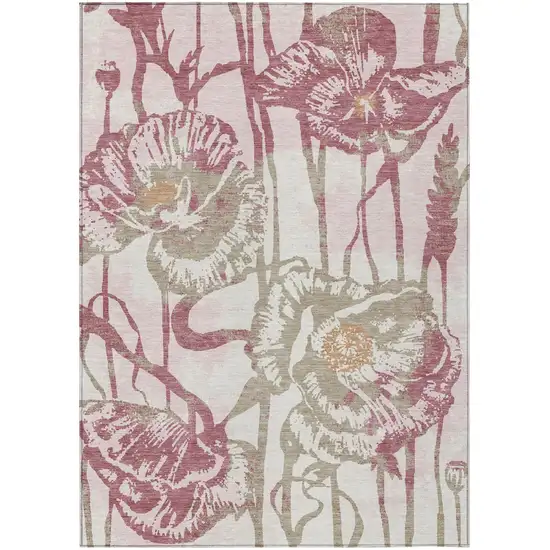 Pink And Linen Floral Washable Indoor Outdoor Area Rug Photo 1