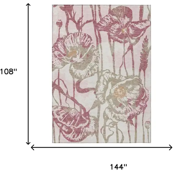 Pink And Linen Floral Washable Indoor Outdoor Area Rug Photo 6