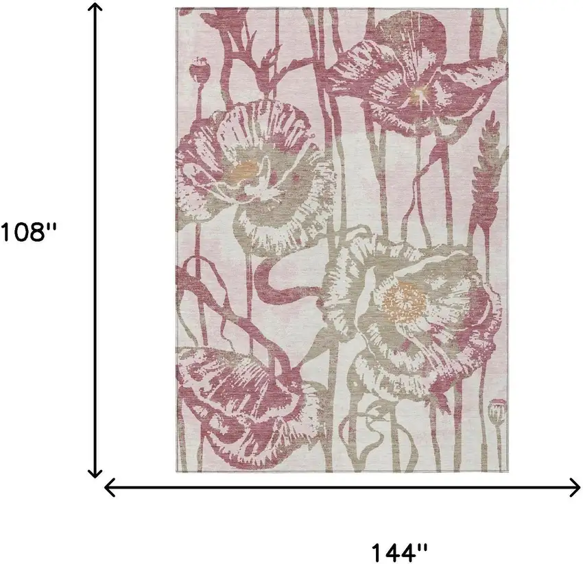 Pink And Linen Floral Washable Indoor Outdoor Area Rug Photo 6