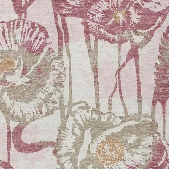 Pink And Linen Floral Washable Indoor Outdoor Area Rug Photo 2