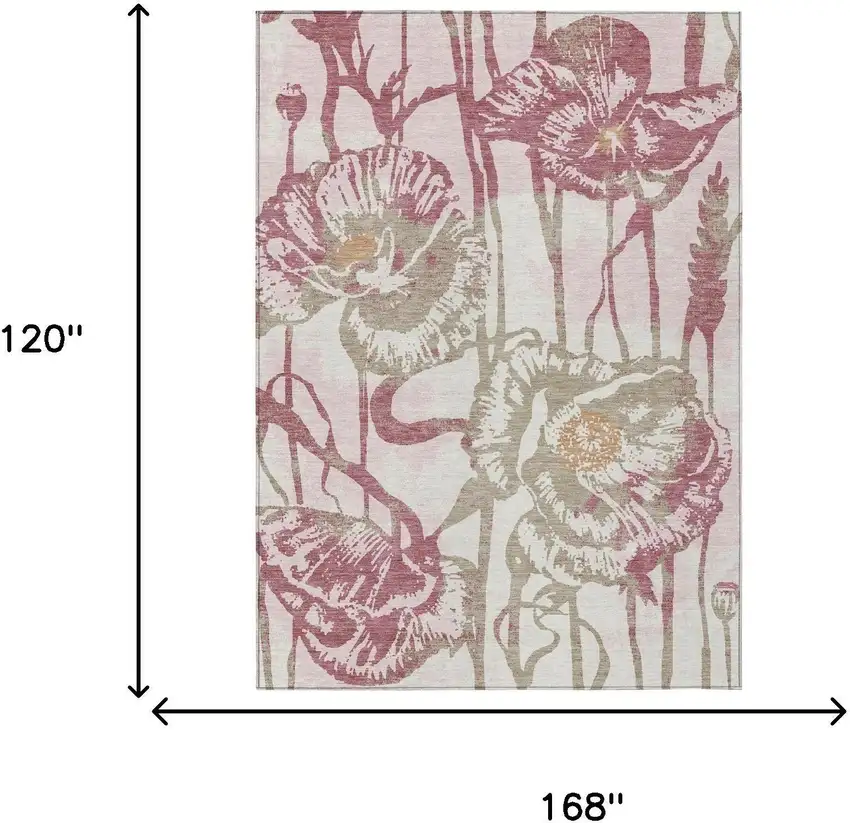Pink And Linen Floral Washable Indoor Outdoor Area Rug Photo 6