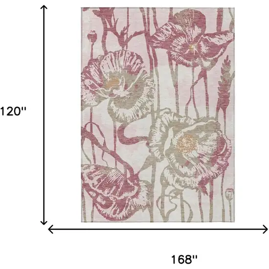 Pink And Linen Floral Washable Indoor Outdoor Area Rug Photo 6