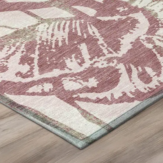 Pink And Linen Floral Washable Indoor Outdoor Area Rug Photo 4