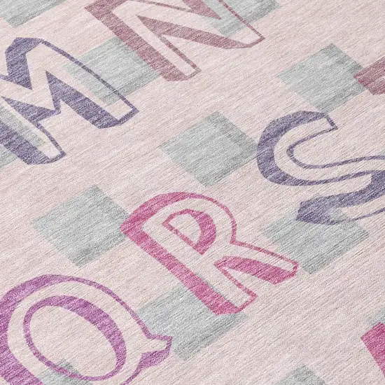 Pink And Linen Geometric Washable Indoor Outdoor Area Rug Photo 4