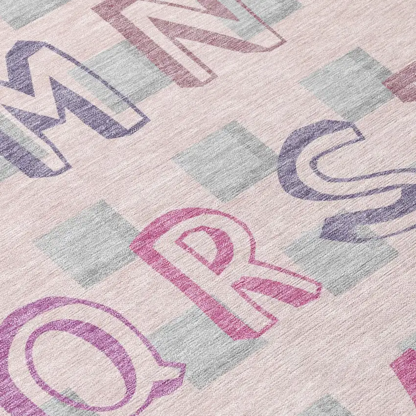 Pink And Linen Geometric Washable Indoor Outdoor Area Rug Photo 4