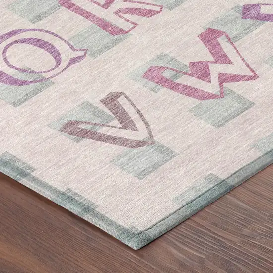 Pink And Linen Geometric Washable Indoor Outdoor Area Rug Photo 3