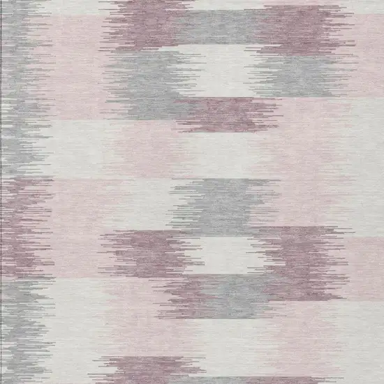 Pink And Linen Geometric Washable Indoor Outdoor Area Rug Photo 2