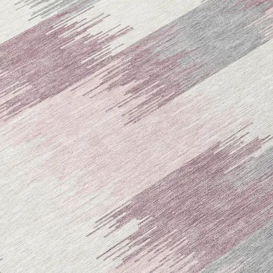 Pink And Linen Geometric Washable Indoor Outdoor Area Rug Photo 5
