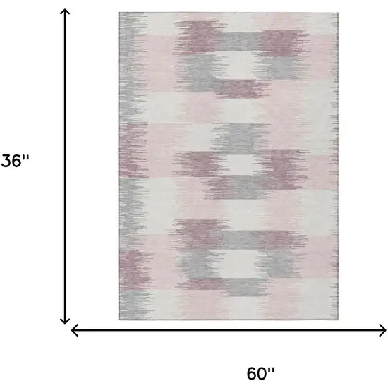 Pink And Linen Geometric Washable Indoor Outdoor Area Rug Photo 6