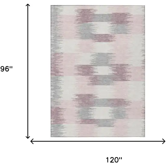 Pink And Linen Geometric Washable Indoor Outdoor Area Rug Photo 6
