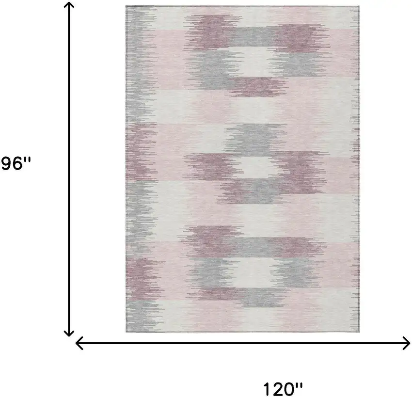 Pink And Linen Geometric Washable Indoor Outdoor Area Rug Photo 6