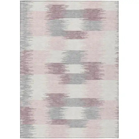 Pink And Linen Geometric Washable Indoor Outdoor Area Rug Photo 1