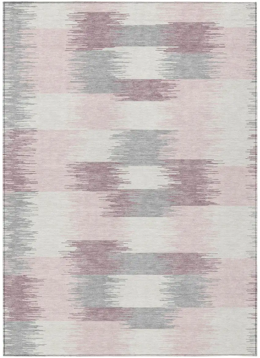 Pink And Linen Geometric Washable Indoor Outdoor Area Rug Photo 1