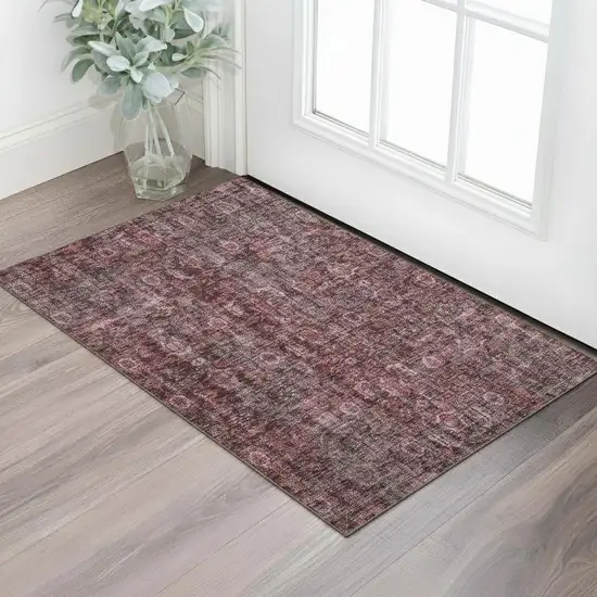 Pink And Mauve Damask Washable Area Rug With UV Protection Photo 2