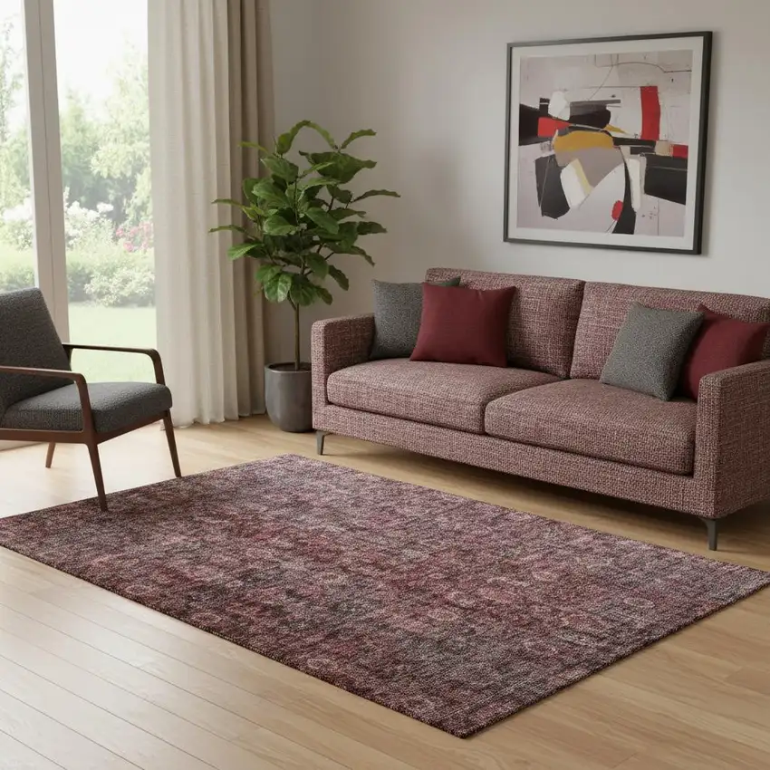 Pink And Mauve Damask Washable Area Rug With UV Protection Photo 2