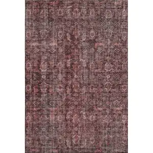 Photo of Pink And Mauve Damask Washable Area Rug With UV Protection