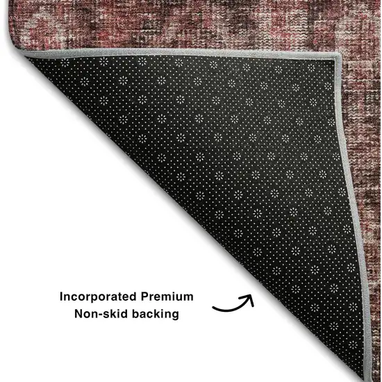 Pink And Mauve Damask Washable Area Rug With UV Protection Photo 6