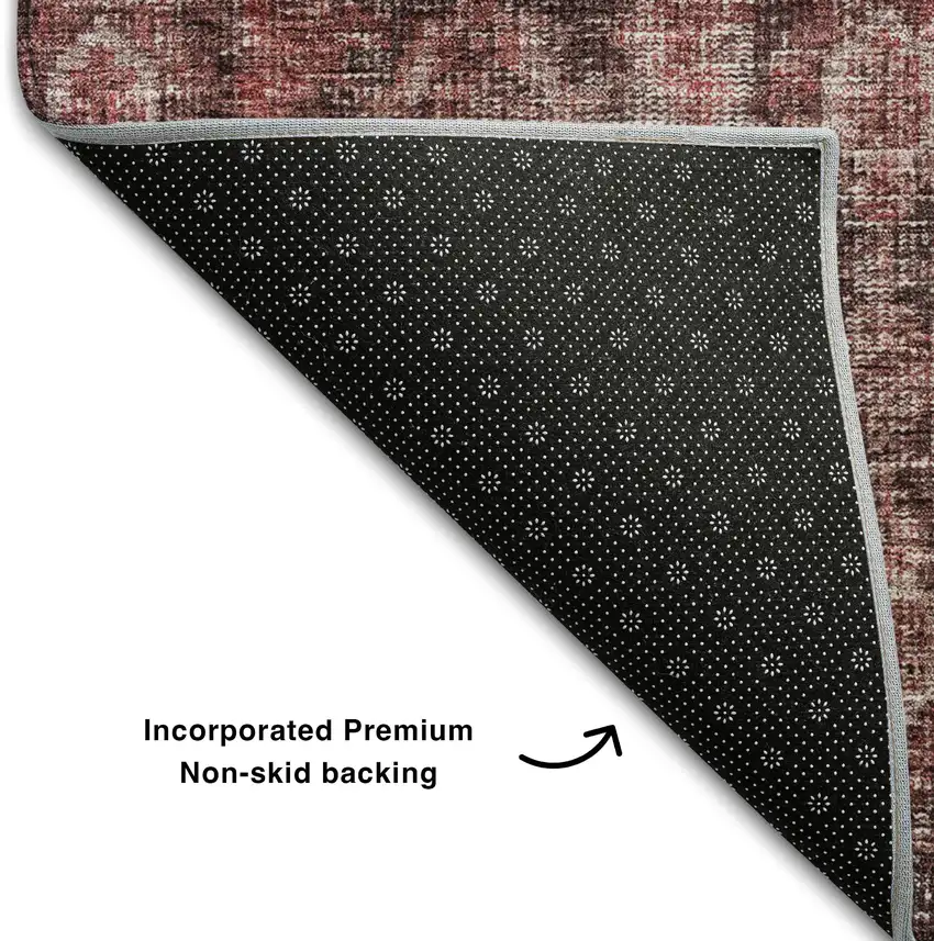 Pink And Mauve Damask Washable Area Rug With UV Protection Photo 6