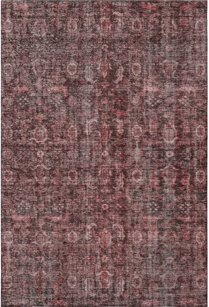Pink And Mauve Damask Washable Area Rug With UV Protection Photo 3