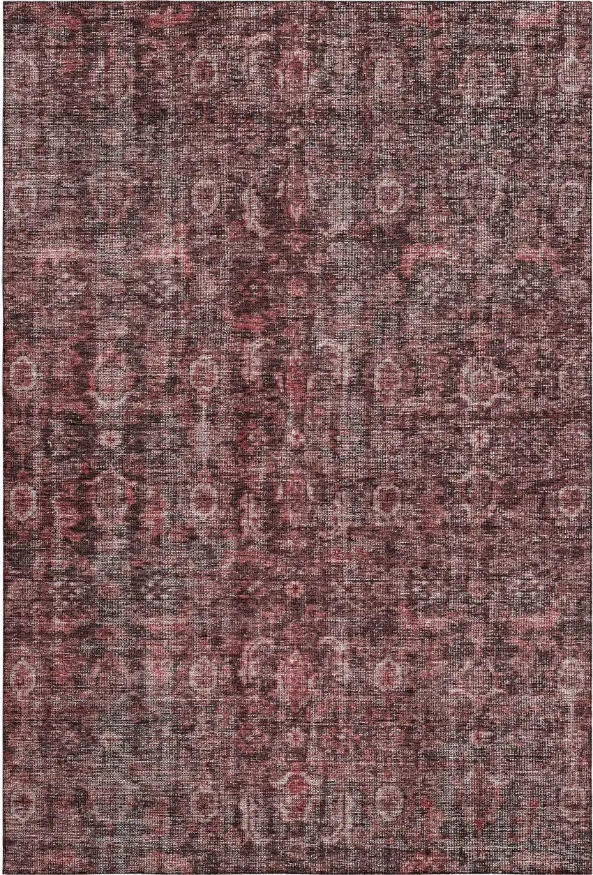Pink And Mauve Damask Washable Area Rug With UV Protection Photo 1
